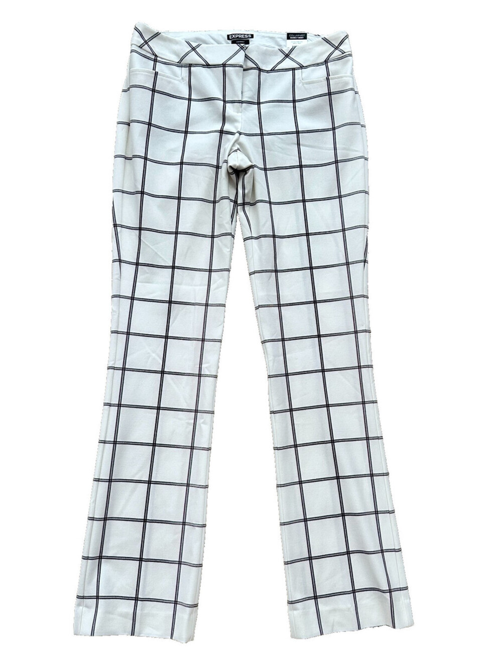 NWT Express Off-White Windowpane Plaid Columnist Barely Boot Cut Dress Pants 6
